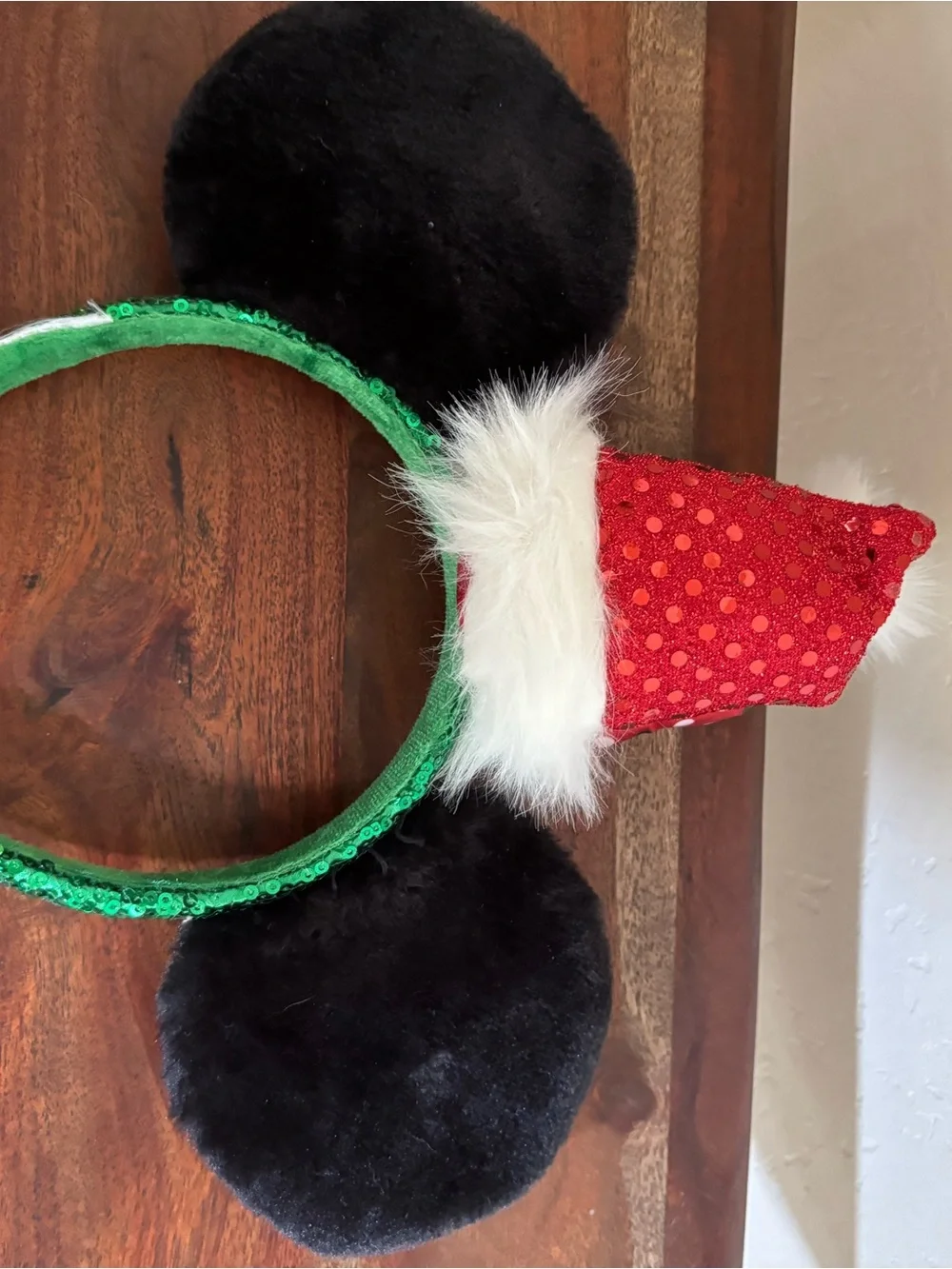 Holiday Minnie Mouse Ears Headband Santa Christmas EUC
